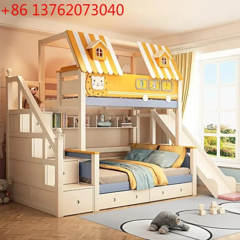 Bunk Bed With Stairs And Slide - Holz-Loft-Etagenbett für Kinderzimmer mit Rutsche und