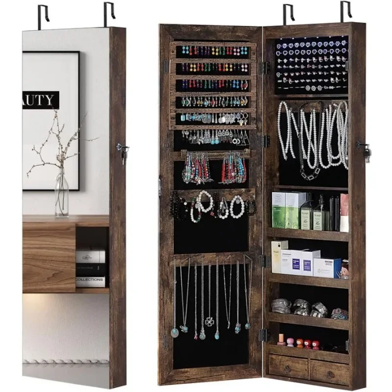 Full Length Mirror Jewelry Armoire - Schmuckschrank mit Ganzkörperspiegel, 6 LEDs, Schmuckkasten