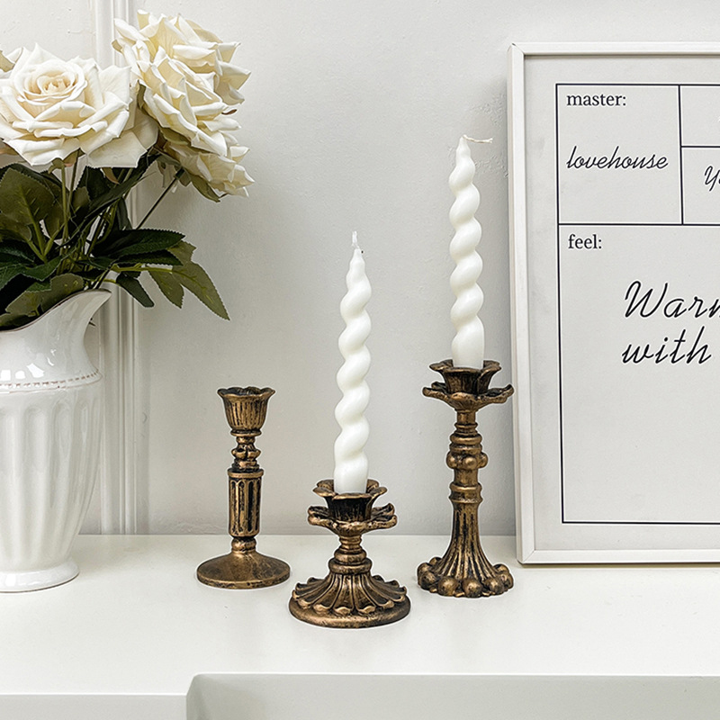 Tables - Vintage-Bronze-Kerzenständer-Figur, antiker floraler Kerzenhalter für Sabbat-Dinner,