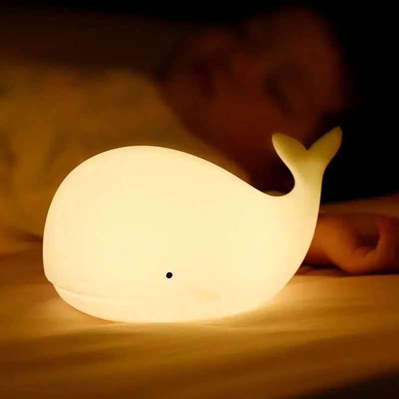 Floating Nightstand With Led Light - LED-Nachtlicht, niedlicher Wal, Cartoon-Tiere, Silikonlampe für