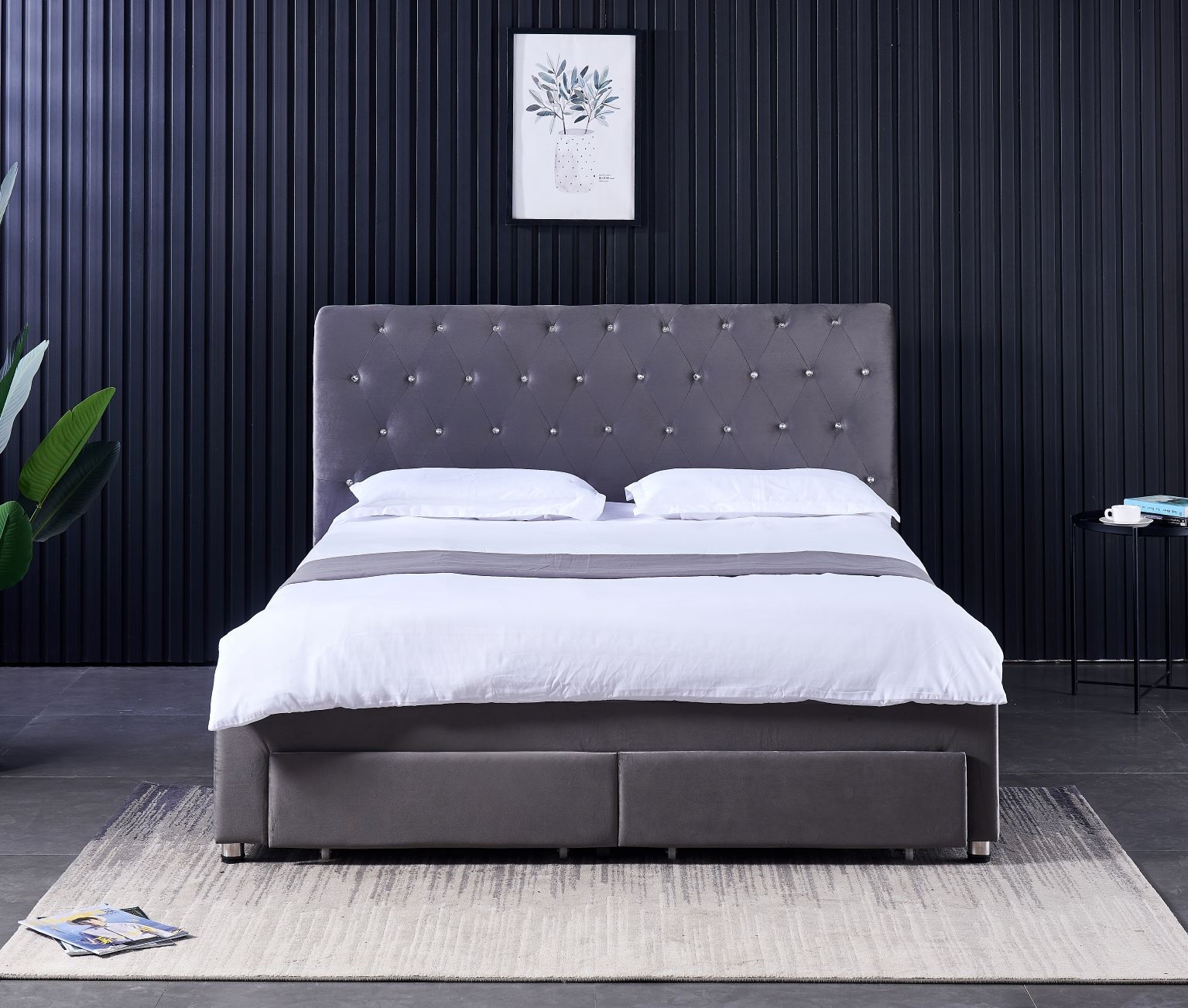 King Size Bed Frame With Storage Drawers - Modernes Doppelbettgestell mit 4 Aufbewahrungsschubladen, Kingsize-Bett
