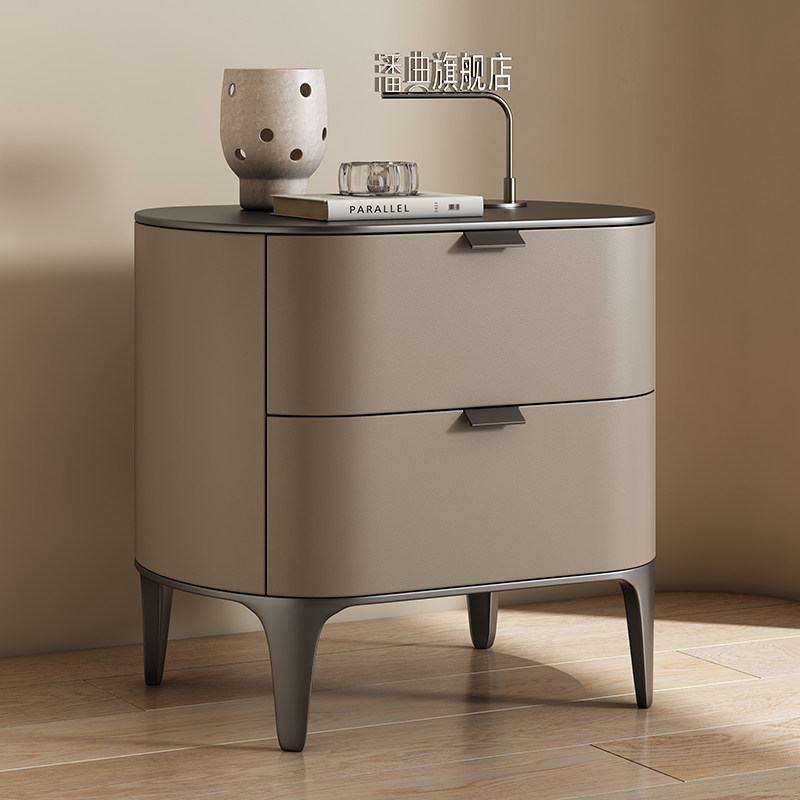 Solid Wood Nightstand 2 Drawers - Luxuriöse Nachttische aus Mikrofaserleder, Massivholz, modernes