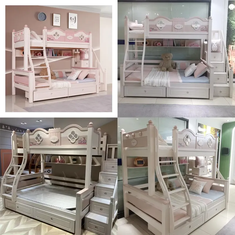 Bunk Bed With Stairs And Slide - Modernes Luxus-Prinzessinnen-Etagenbett mit Rutsche und Treppe