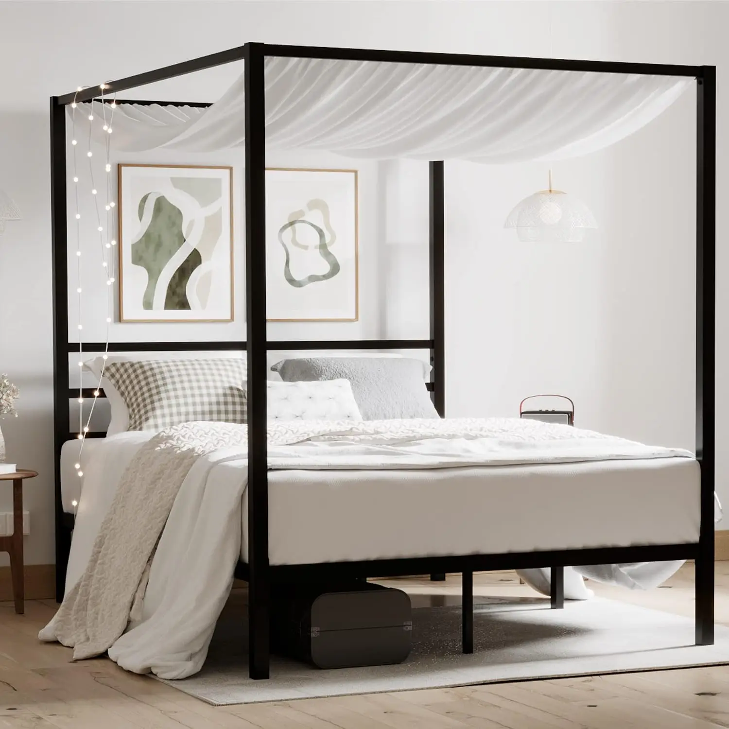 Canopy Bed Frame Metal Queen - Queen-Size Metall-Himmelbettgestell, Hochleistungsunterstützung, Schwarz | Modernes