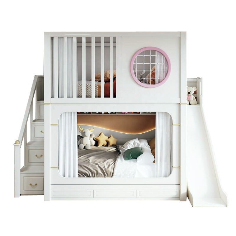 Bunk Bed With Stairs And Slide - Kinder-Etagenbetten mit Rutsche und Aufbewahrungstreppe Prinzessinnen-Schlafzimmermöbel