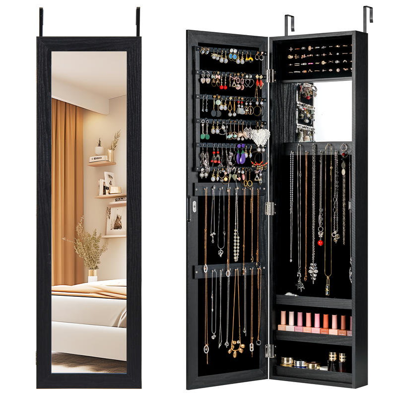 Full Length Mirror Jewelry Armoire - Abschließbarer Schmuckschrank, wandmontierter MDF-Schrank mit Ganzkörperspiegel