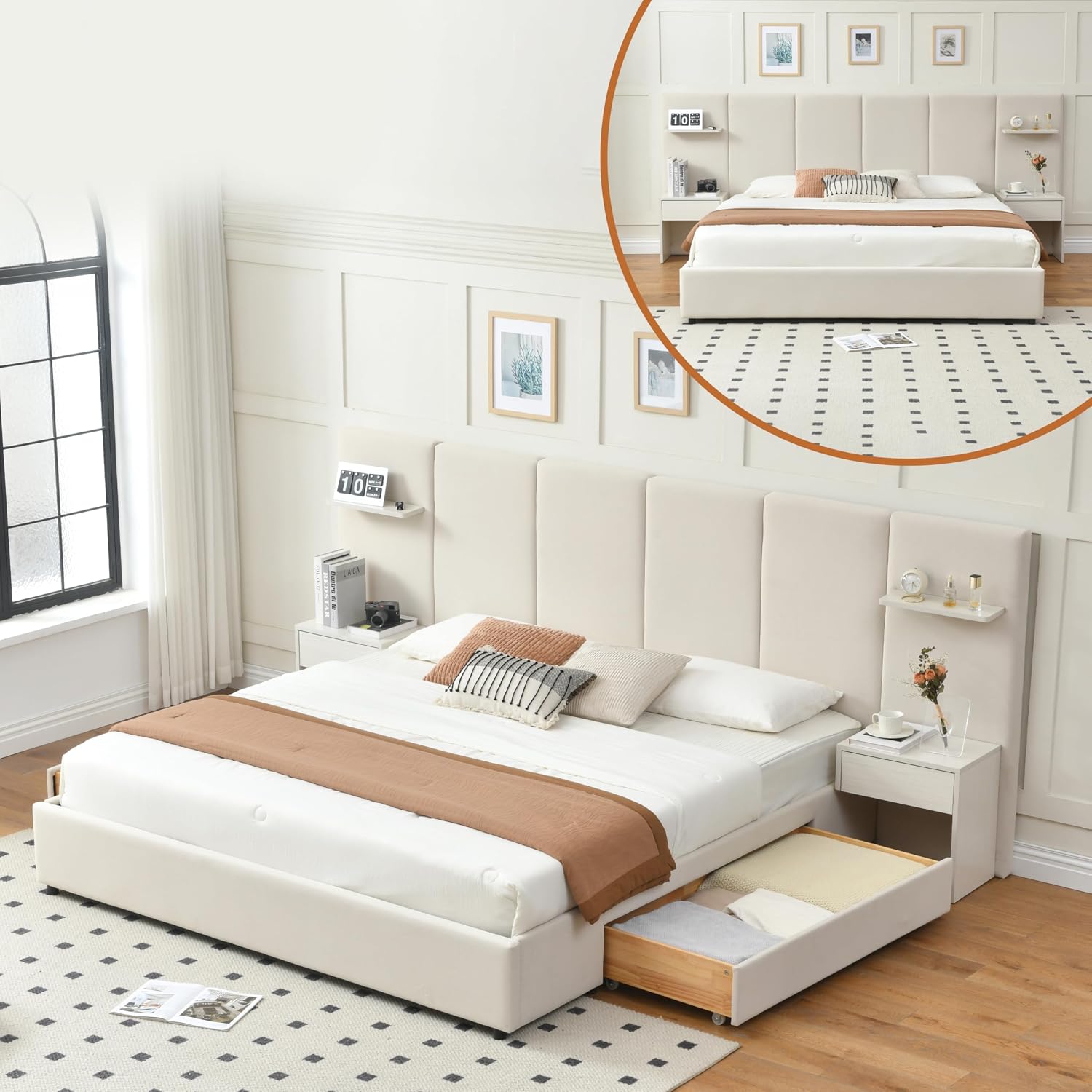 King Size Bed Frame With Storage Drawers - King-Size-Bettgestell mit Stauraum & integrierten Nachttischen