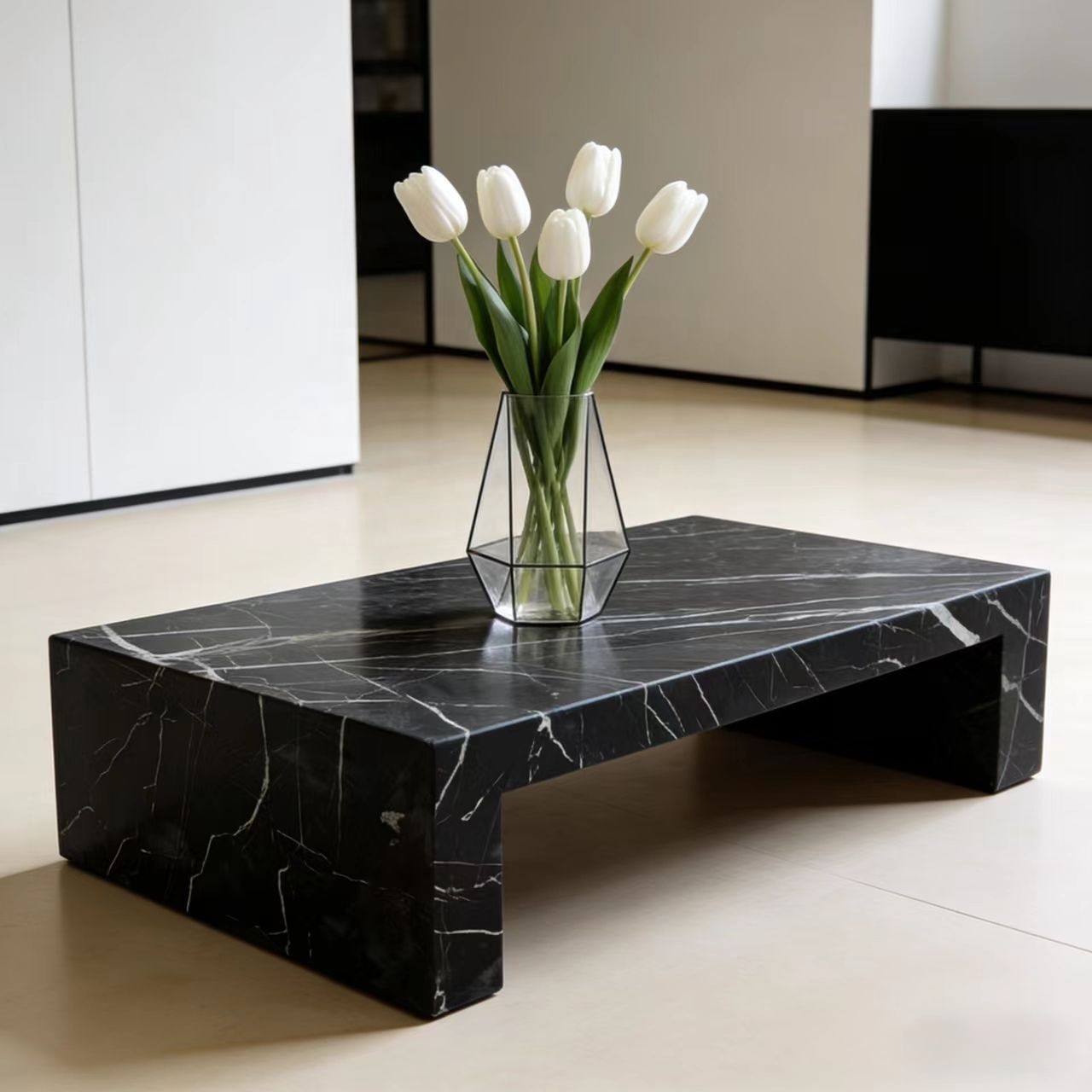 Bedroom Furniture - Moderner Luxus Nordischer Marmor-Couchtisch Langlebiger Schwarzer