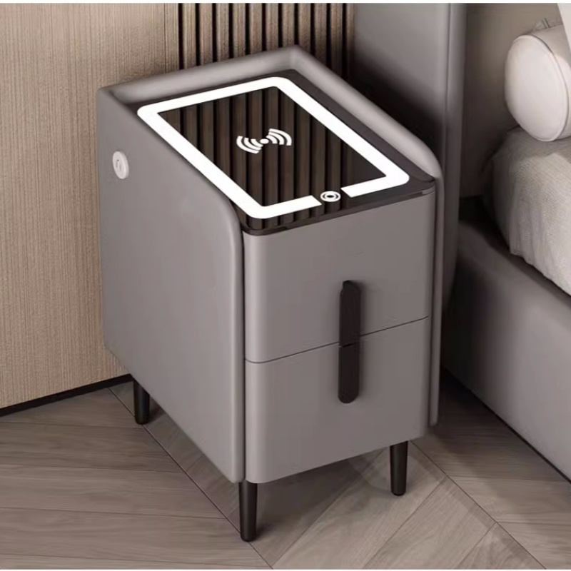 Solid Wood Nightstand 2 Drawers - Nordischer Stil, intelligenter Nachttisch mit kabelloser