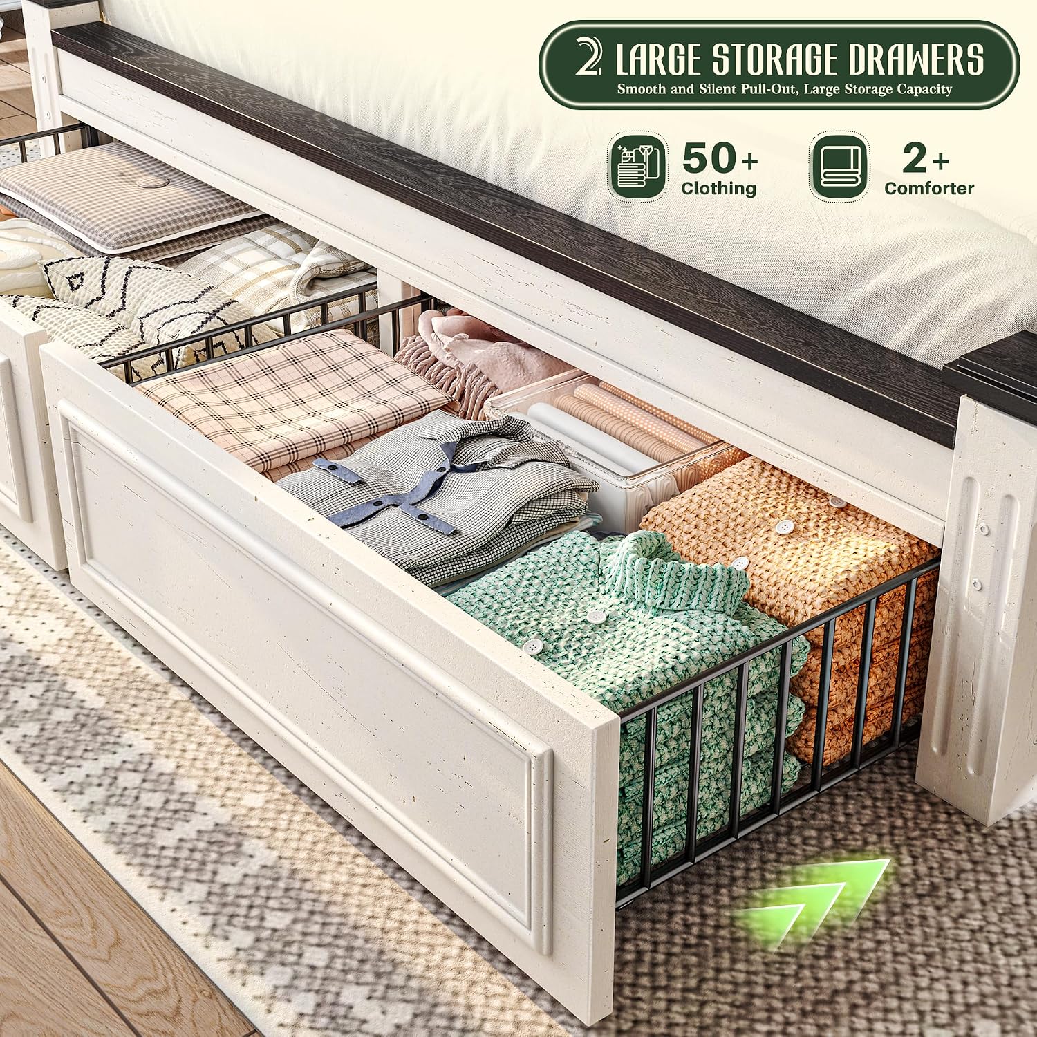 King Size Bed Frame With Storage Drawers - Kingsize-Bettgestell mit 51 Zoll hohem Kopfteil