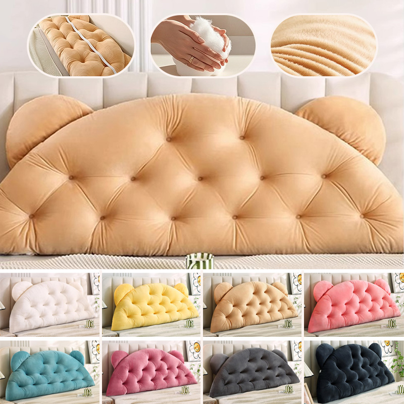 Headboard Cushion Backrest Tatami - Bärenohr-Kopfteil-Rückenkissen, dick gepolstertes Stützkissen mit Gurten