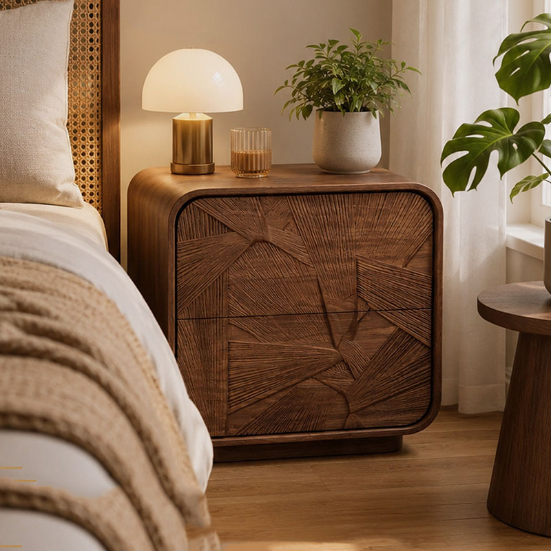 Solid Wood Nightstand 2 Drawers - Schubladen Holz Nachttisch Aufbewahrung Luxus Schlafzimmer