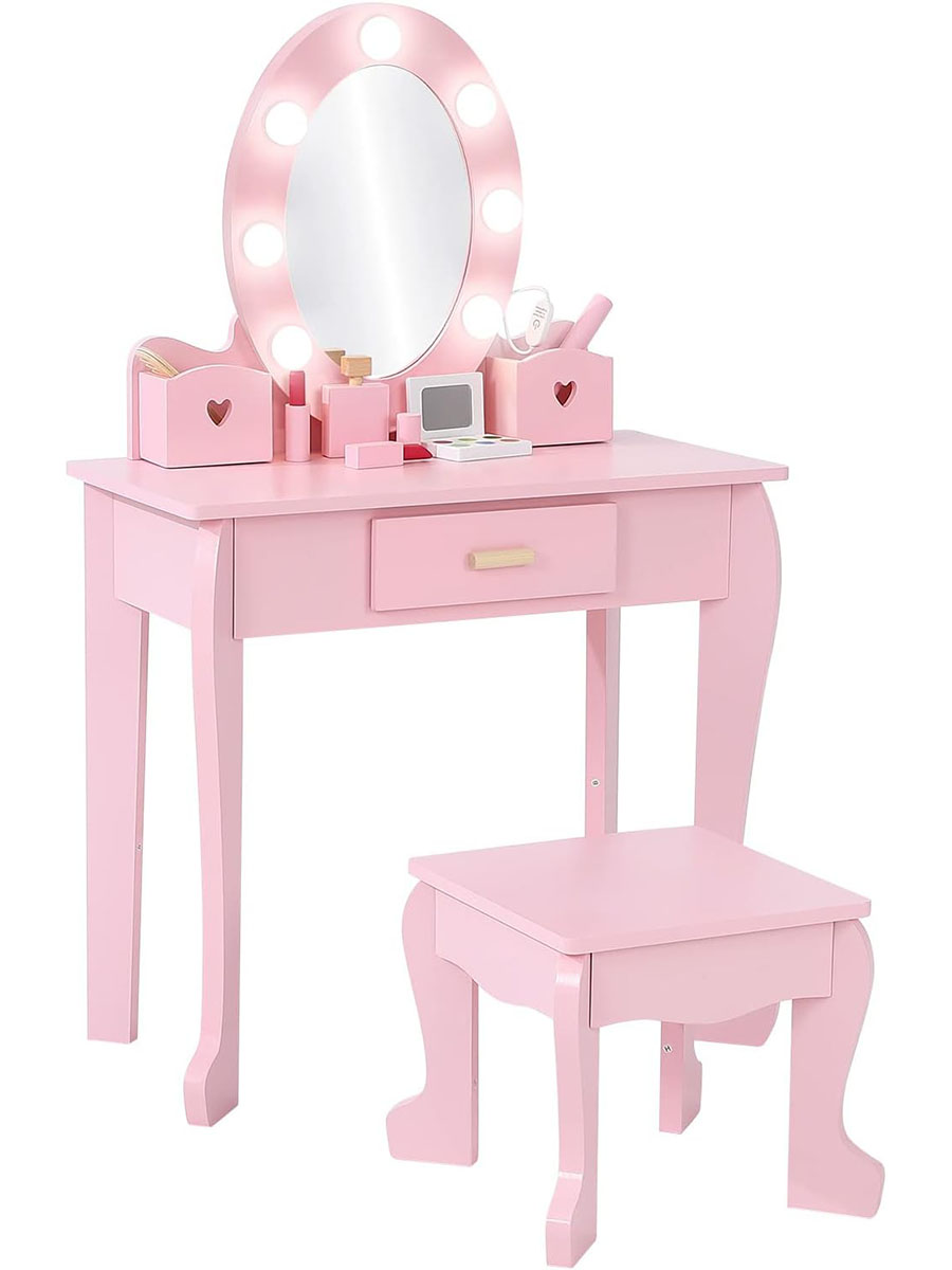 Dressing Table Vanity With Lighted Mirror - Kinder-Schminktisch und Hocker-Set mit Licht &