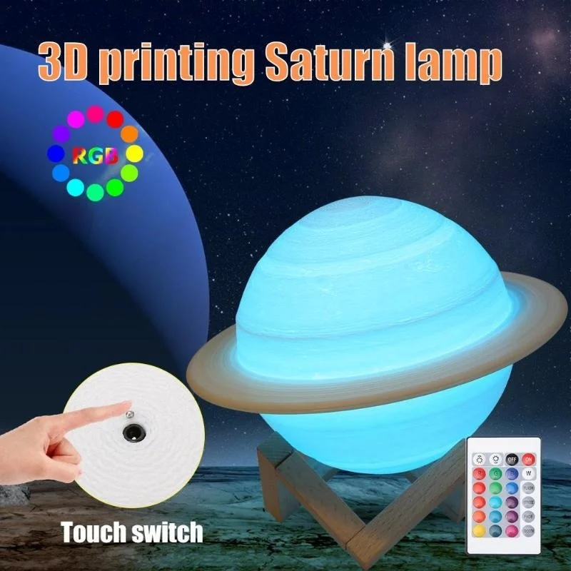 Floating Nightstand With Led Light - LED-Nachtlicht, 3D-Druck, Saturn-Lampe, 16 Farben, 3D-Licht