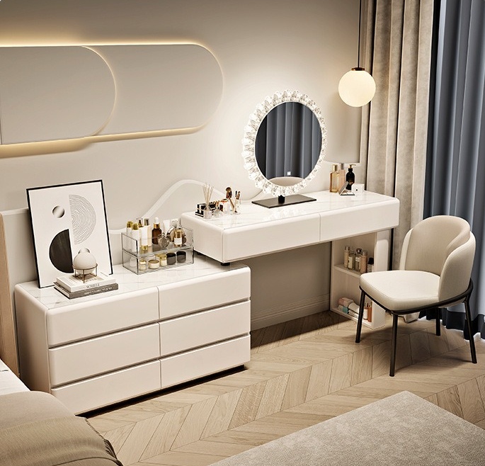 Dressing Table Vanity With Lighted Mirror - # Weißer Holz-Schminktisch im Modernen Europäischen