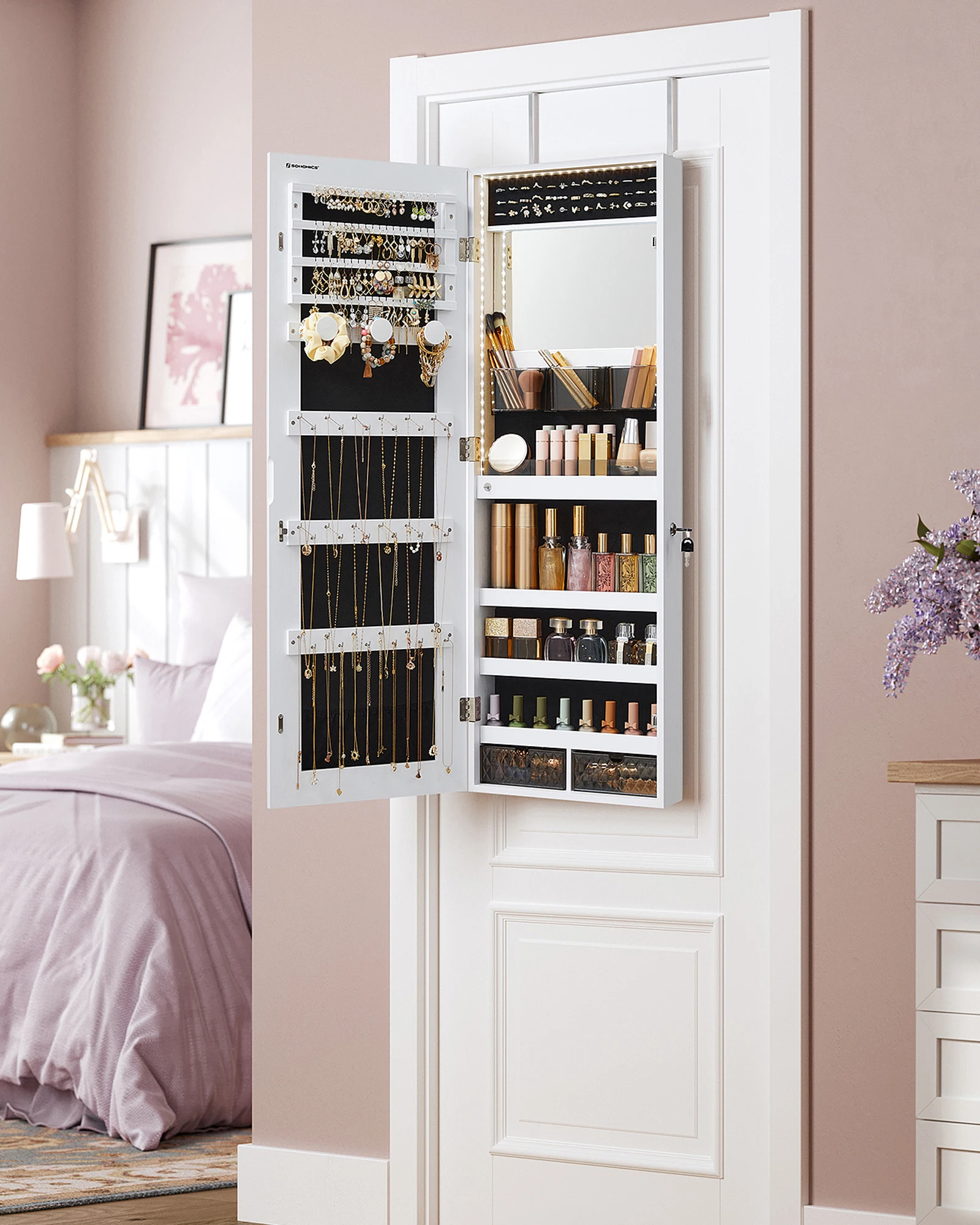 Full Length Mirror Jewelry Armoire - # Multifunktionaler Schmuckschrank, weißer, abschließbarer, an