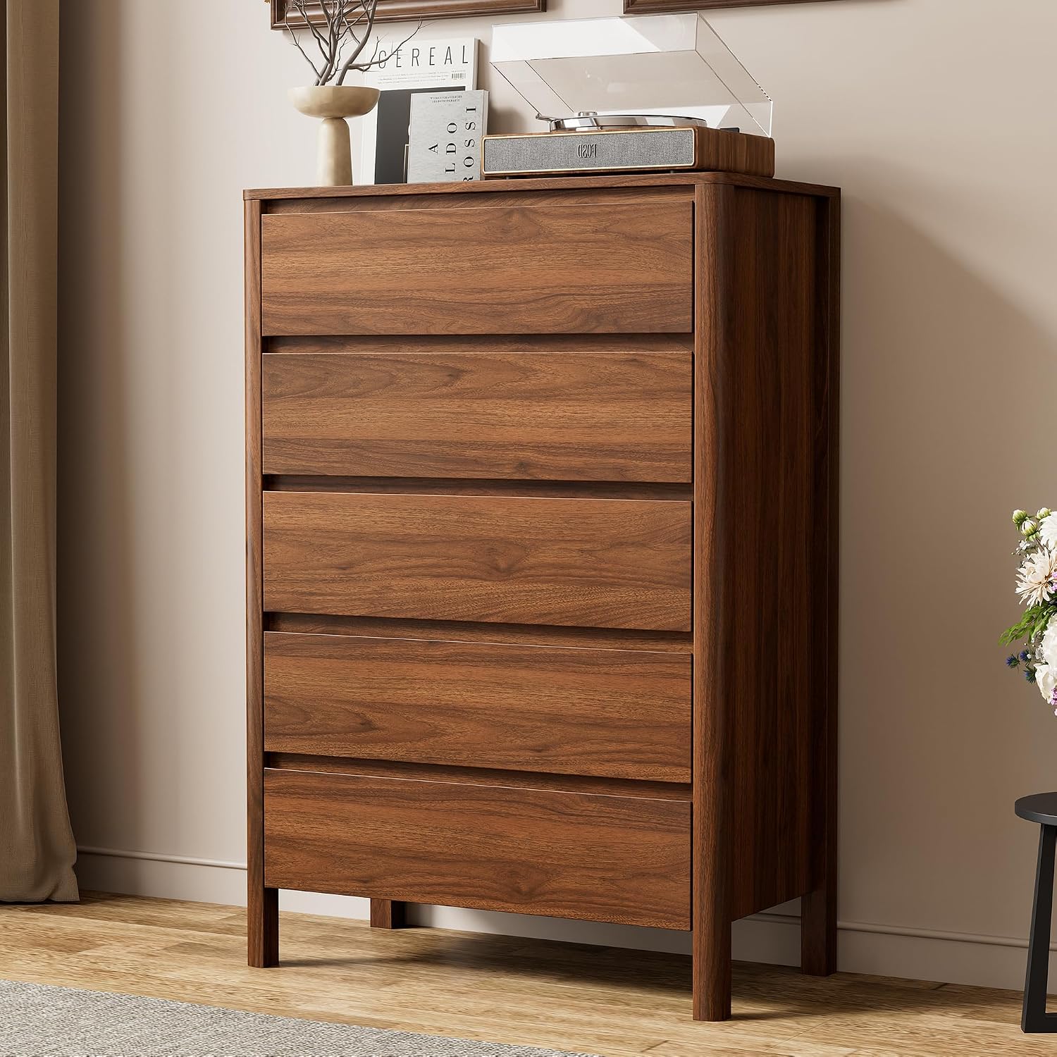 Bedroom Furniture - Fünf-Schubladen-Holzschrank, vertikaler hoher Schubladenschrank, Organizer-Einheit mit