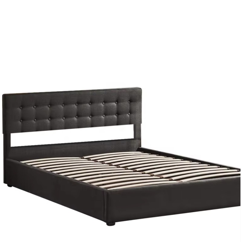 Gas Lift Storage Bed Hydraulic - Modernes Queen-King-Size-Bett aus Samtstoff in Hellgrau,
