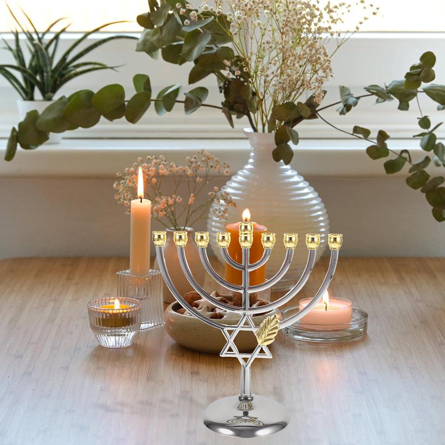 Tables - 9-armige Hanukkah-Menora aus Metall, Chanukah-Kerzenhalter, jüdischer