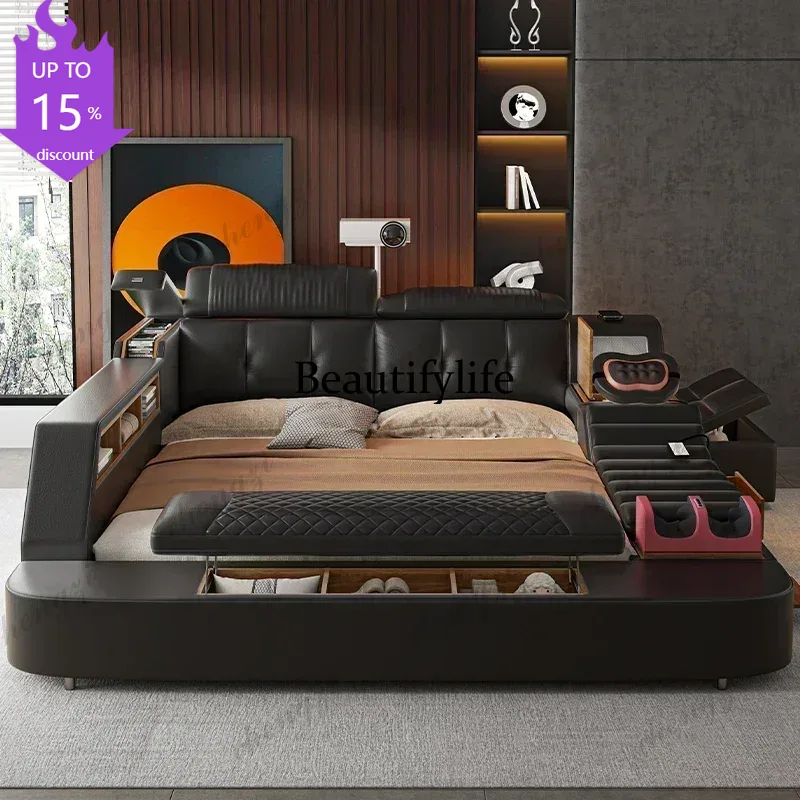 King Size Bed Frame With Storage Drawers - A182 Schwarzes Kingsize-Doppelbett mit Schubladen, Multifunktions-Massagebett
