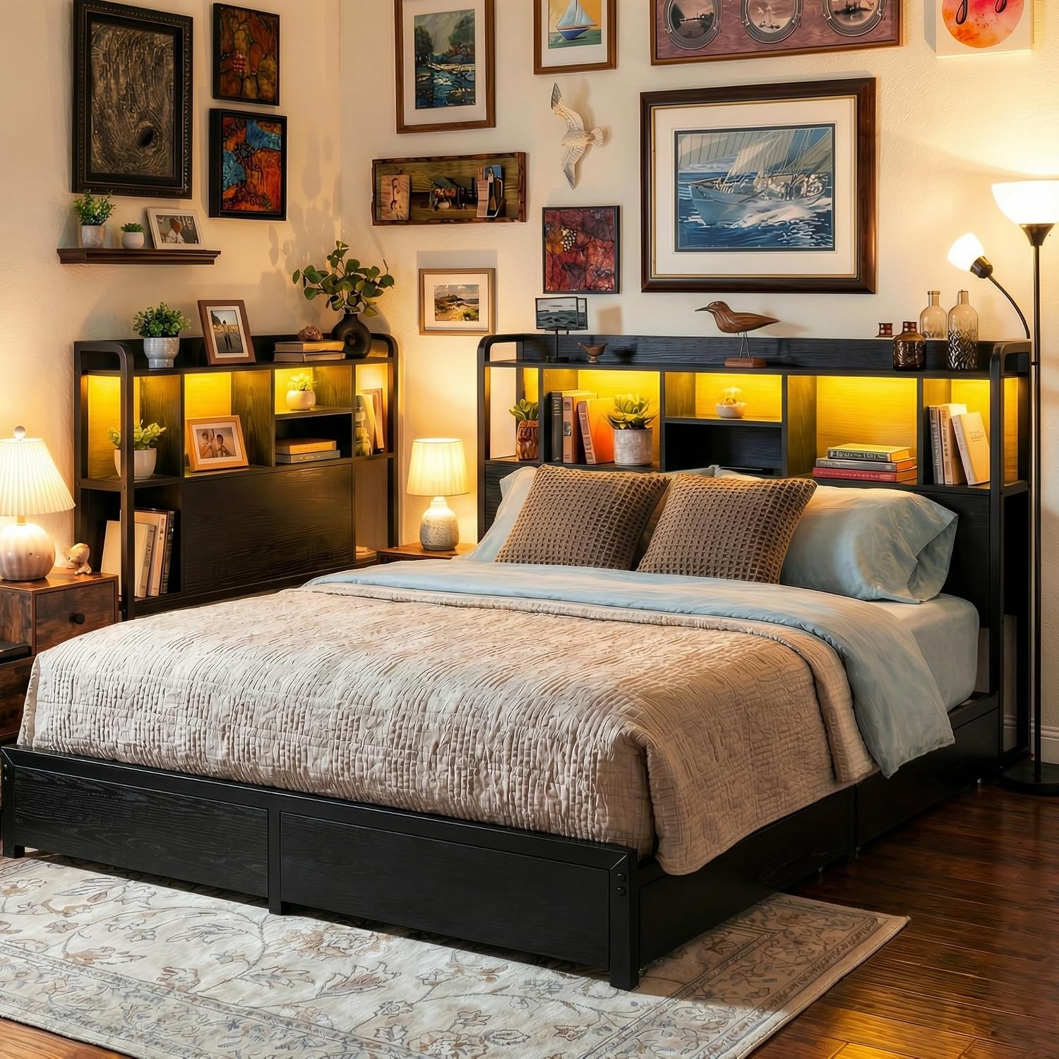 King Size Bed Frame With Storage Drawers - King-Size-Bettgestell mit Stauraum im Kopfteil, 4