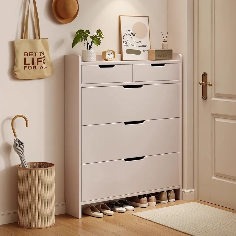 Shoe Rack Cabinet Narrow Entryway - Schuhschrank mit Massivholzkern, 17 cm tief,