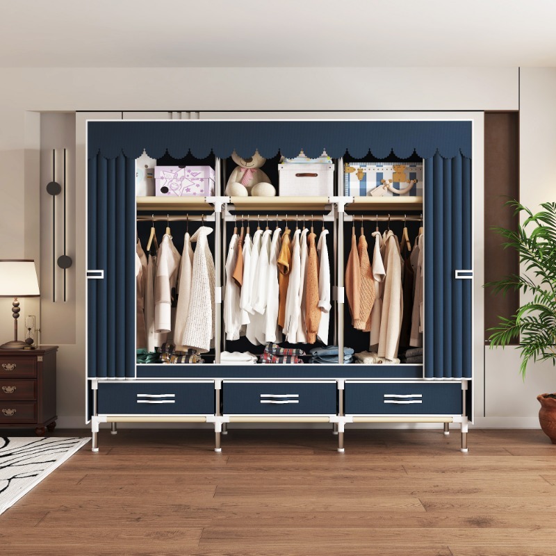 Wardrobe Closet Portable Fabric Cover - 65-Zoll-Stoffschrank mit Schubladen, großer tragbarer Kleiderschrank