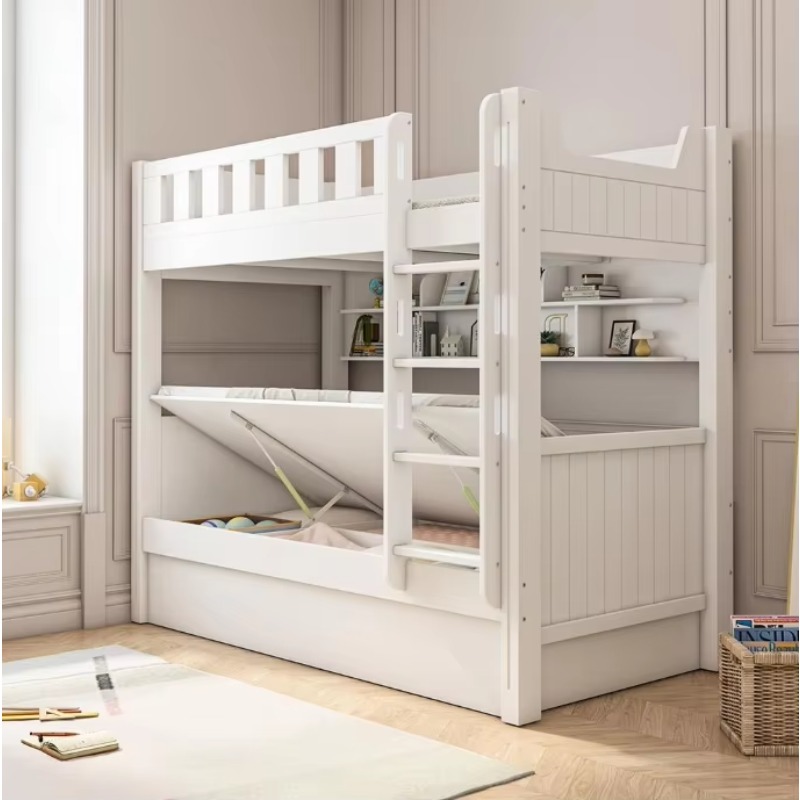 Bunk Bed With Stairs And Slide - Schlafzimmermöbel Kinderbett Holz Stauraum Etagenbett Mit