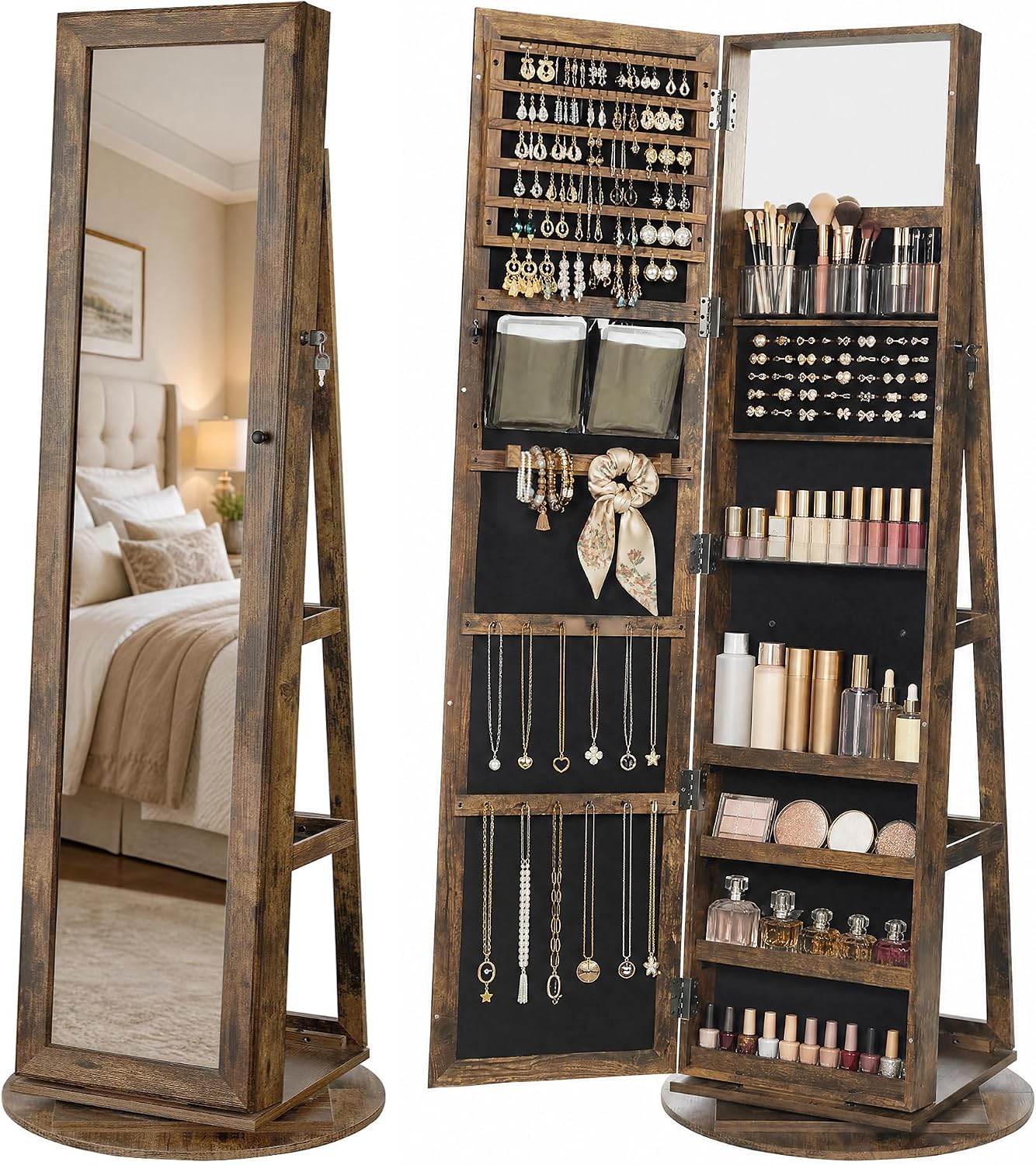 Full Length Mirror Jewelry Armoire - Stehender Schmuckschrank, Ganzkörperspiegel mit Stauraum |
