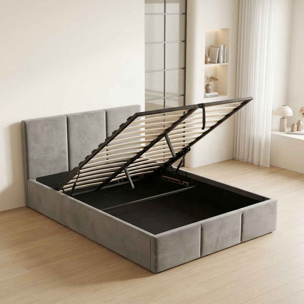 Gas Lift Storage Bed Hydraulic - Kostenloses Muster: Modernes weiches Bettgestell aus
