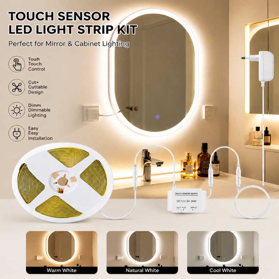 Dressing Table Vanity With Lighted Mirror - 1 Set Dimmbarer Touch-Control Badezimmer-Schminkspiegel 12V