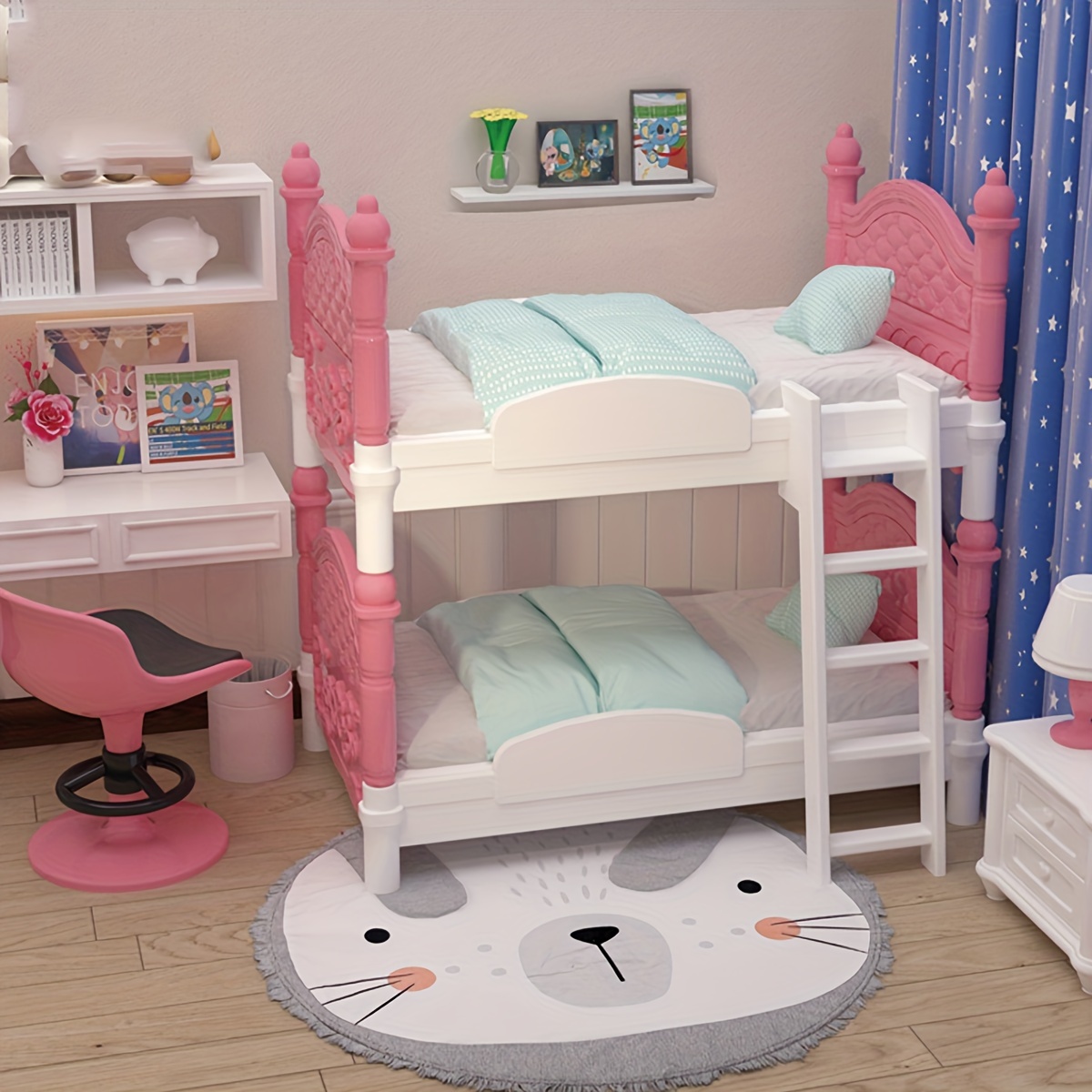 Bedroom Furniture - Miniatur-Puppenhaus Doppelbett Schlafzimmer Dekoratives Spielzeug Puppenhaus-Zubehör