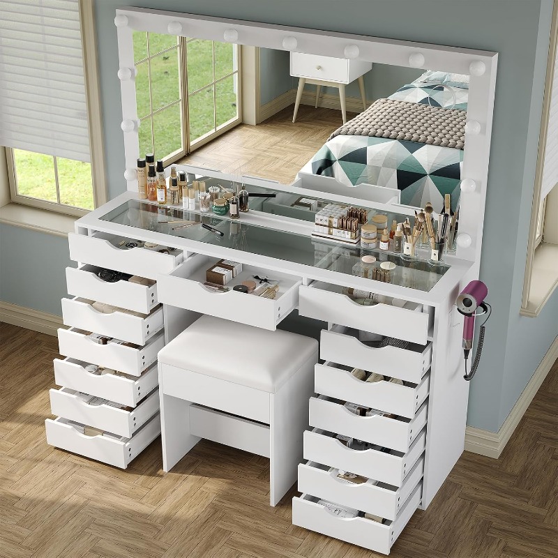 Dressing Table Vanity With Lighted Mirror - Yanosaku Schminktisch mit Spiegel und Beleuchtung,