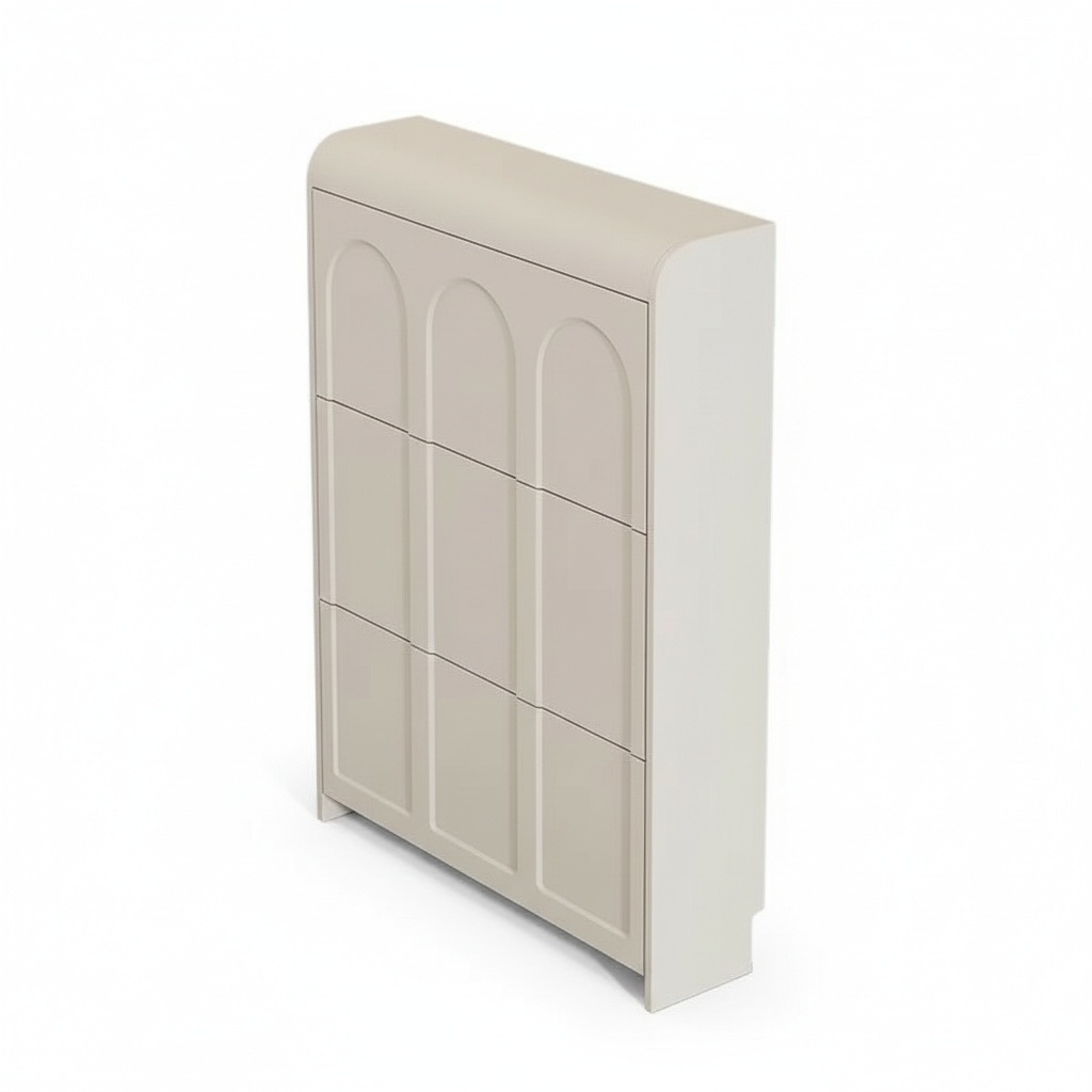 Shoe Rack Cabinet Narrow Entryway - Schuhschrank, Moderner Cremefarbener Holz-Ultraflacher Schmaler Kippbarer