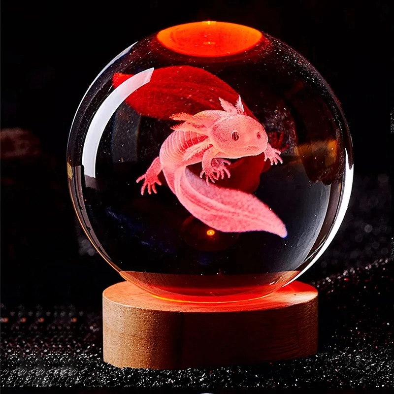 Floating Nightstand With Led Light - 3D Axolotl Lasergravierte Kristallkugel Farbiges Nachtlicht,