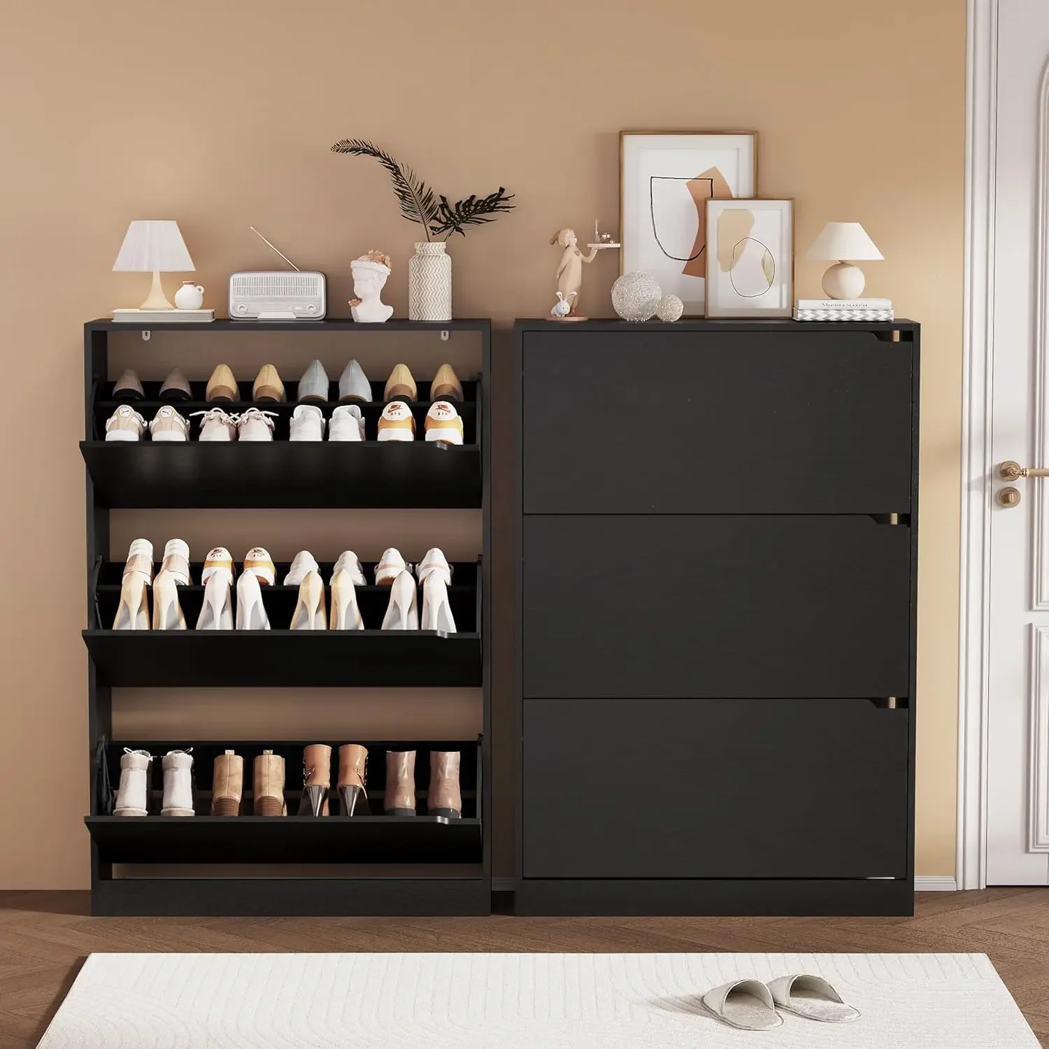 Shoe Rack Cabinet Narrow Entryway - Schuhaufbewahrungsschrank, Holz-Schuhorganizer für den Eingangsbereich mit