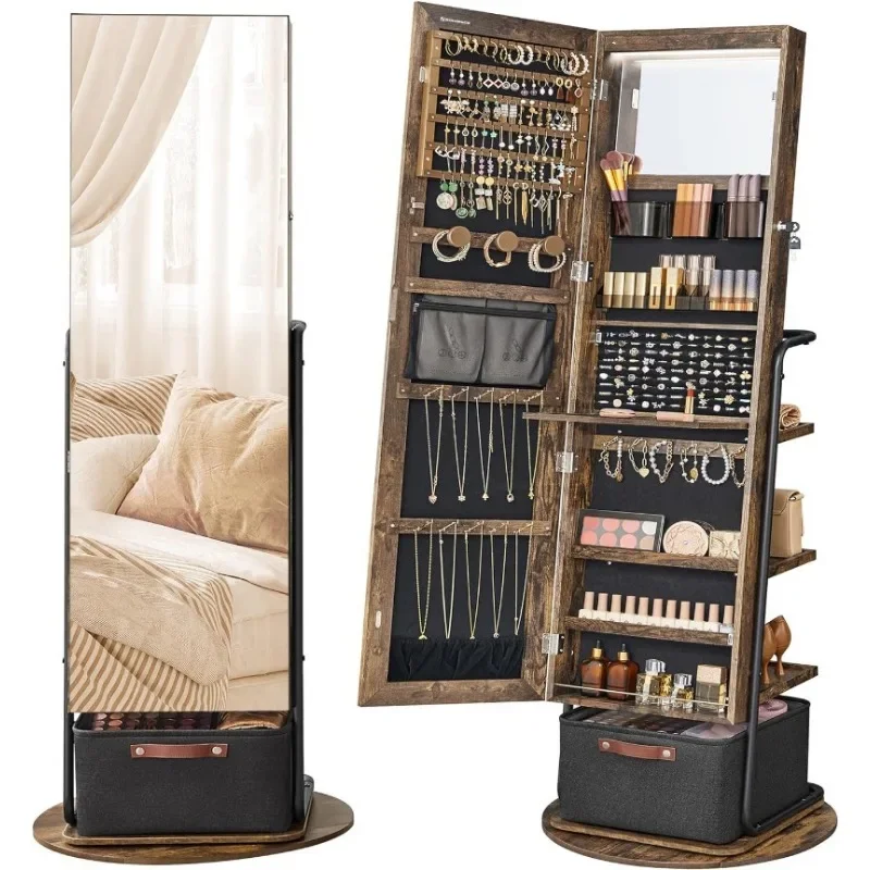 Full Length Mirror Jewelry Armoire - l 360° ° Drehbarer, verspiegelter Schmuckschrank
