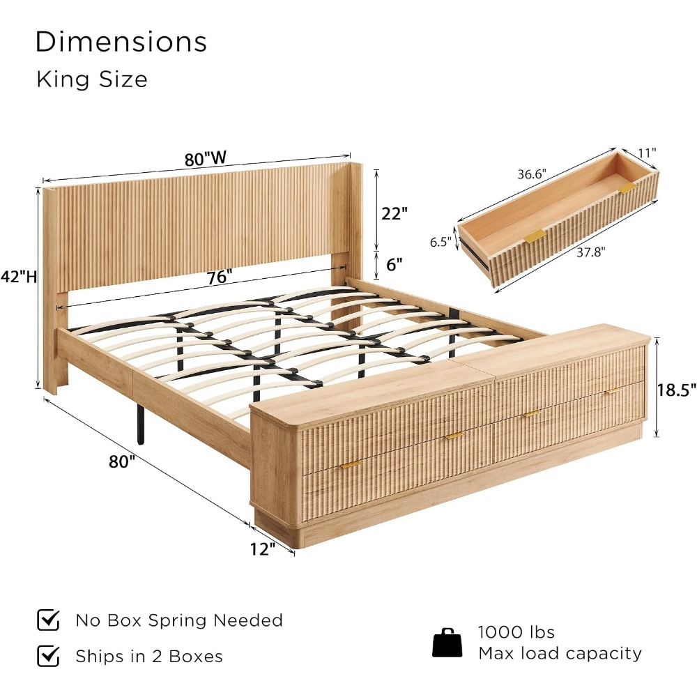 King-Size-Bettgestell mit Stau – King Size Bed Frame With Storage Drawers Bewertung und Preis