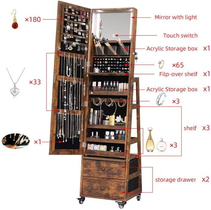 Drehbarer Schmuckschrank mit S – Full Length Mirror Jewelry Armoire Bewertung und Preis