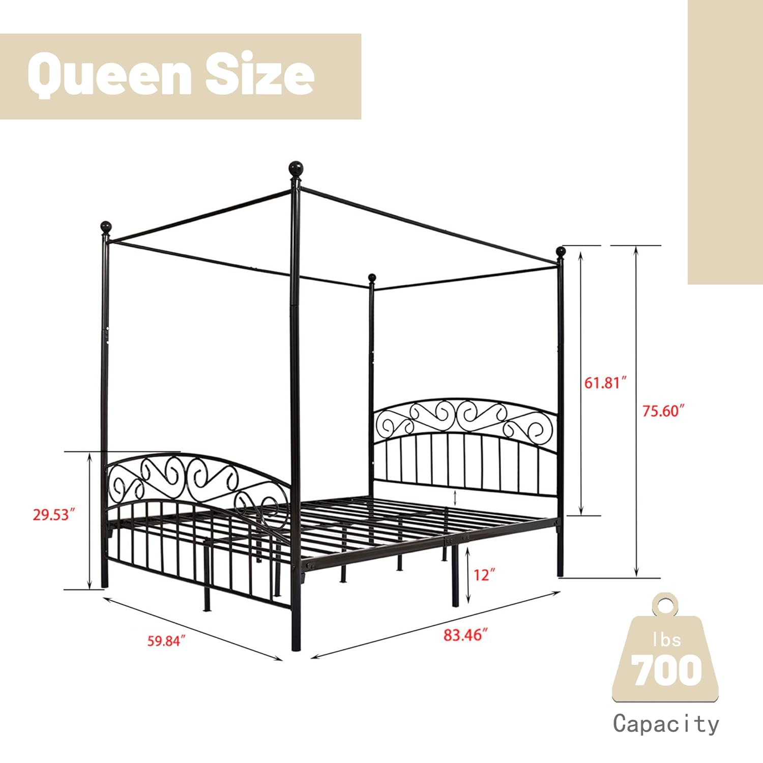 Queen-Size Metall-Himmelbettge – Canopy Bed Frame Metal Queen Bewertung und Preis