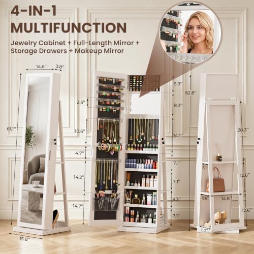 4-in-1 Schmuckschrank, abschli – Full Length Mirror Jewelry Armoire Bewertung und Preis