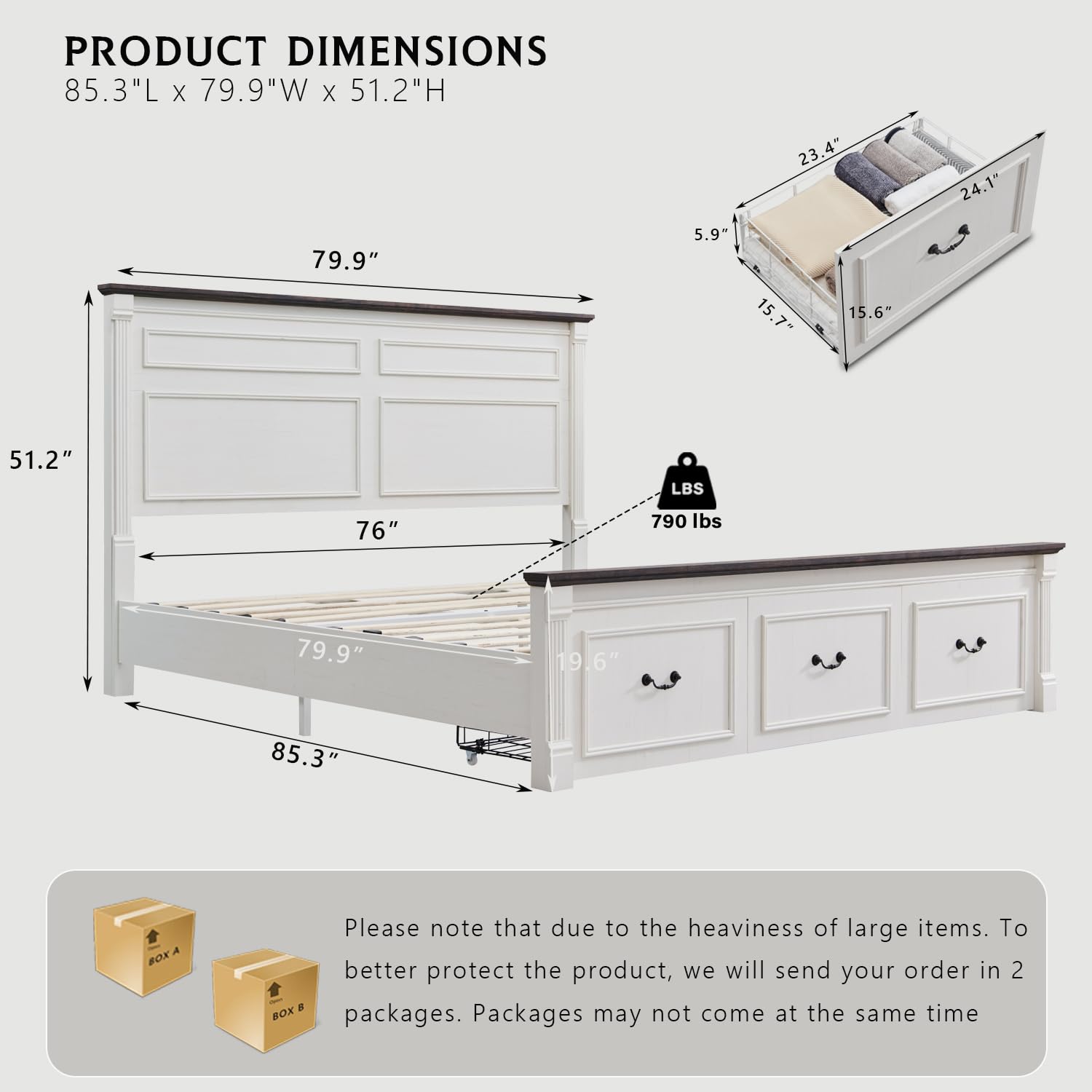 Farmhouse Kingsize-Bettgestell – King Size Bed Frame With Storage Drawers Bewertung und Preis