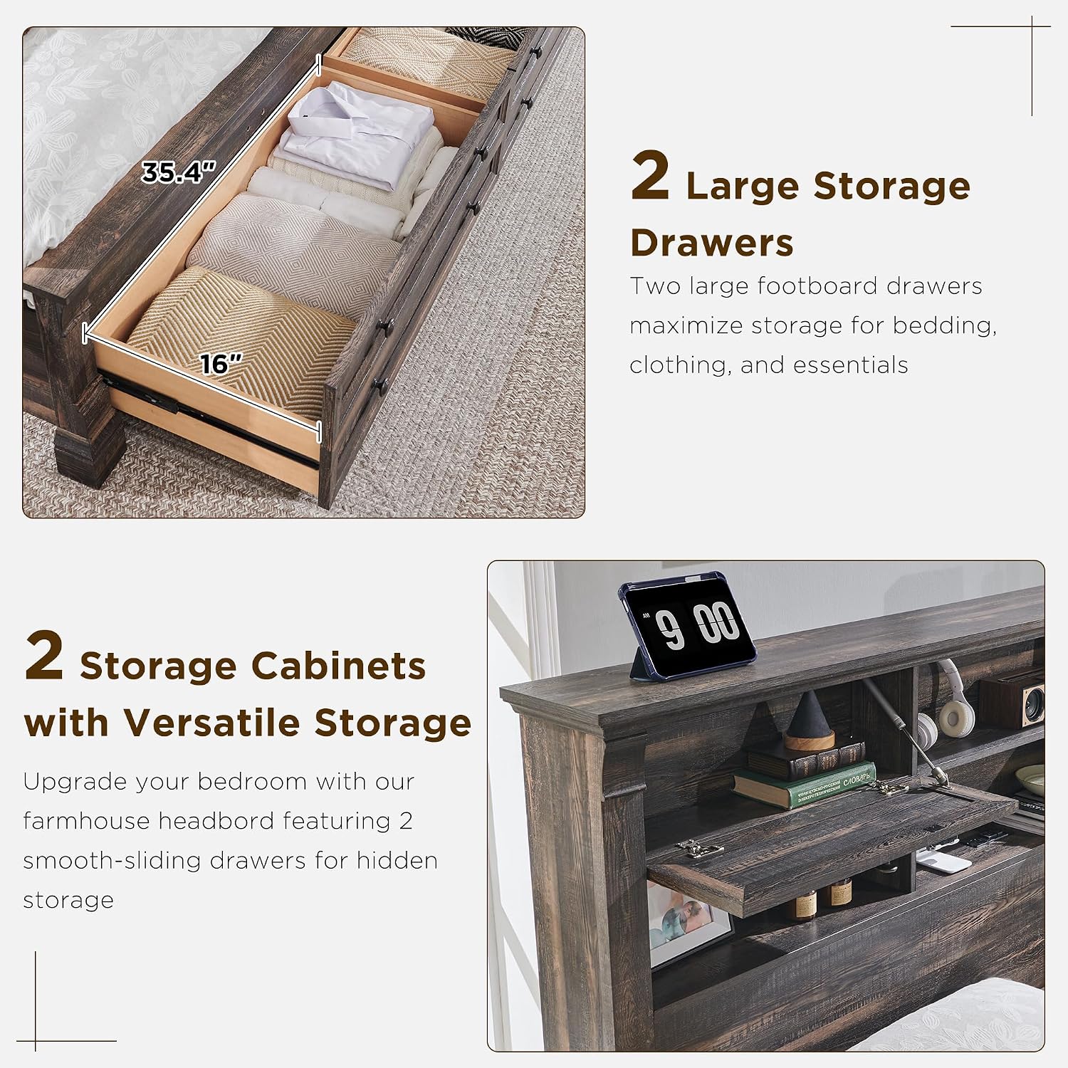 Kingsize-Bettgestell, 54 Zoll  – King Size Bed Frame With Storage Drawers Bewertung und Preis
