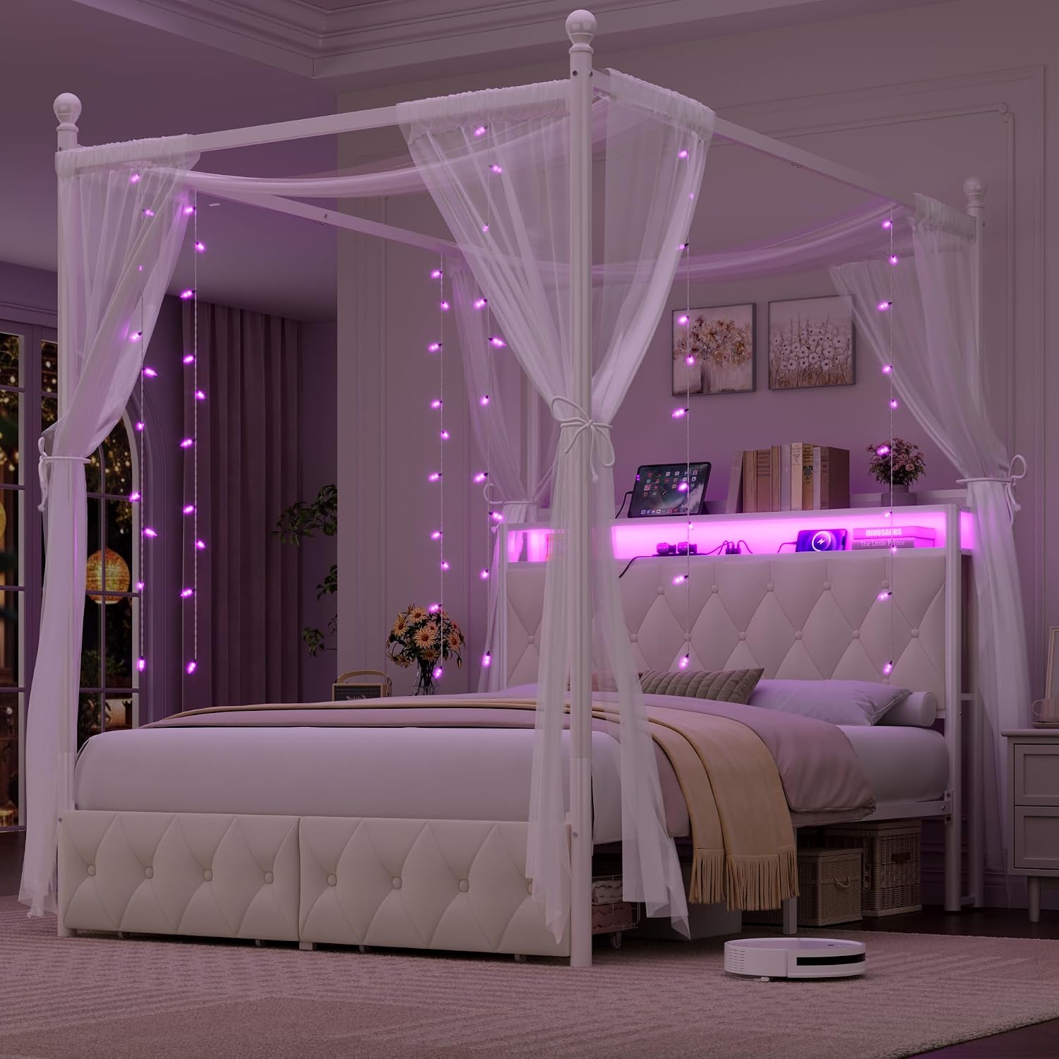 LED-Bettgestell mit Himmelbett – Canopy Bed Frame Metal Queen Bewertung und Preis