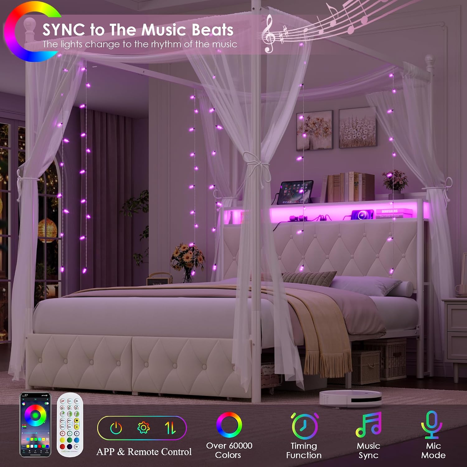 LED-Bettgestell mit Himmelbett – Canopy Bed Frame Metal Queen Bewertung und Preis