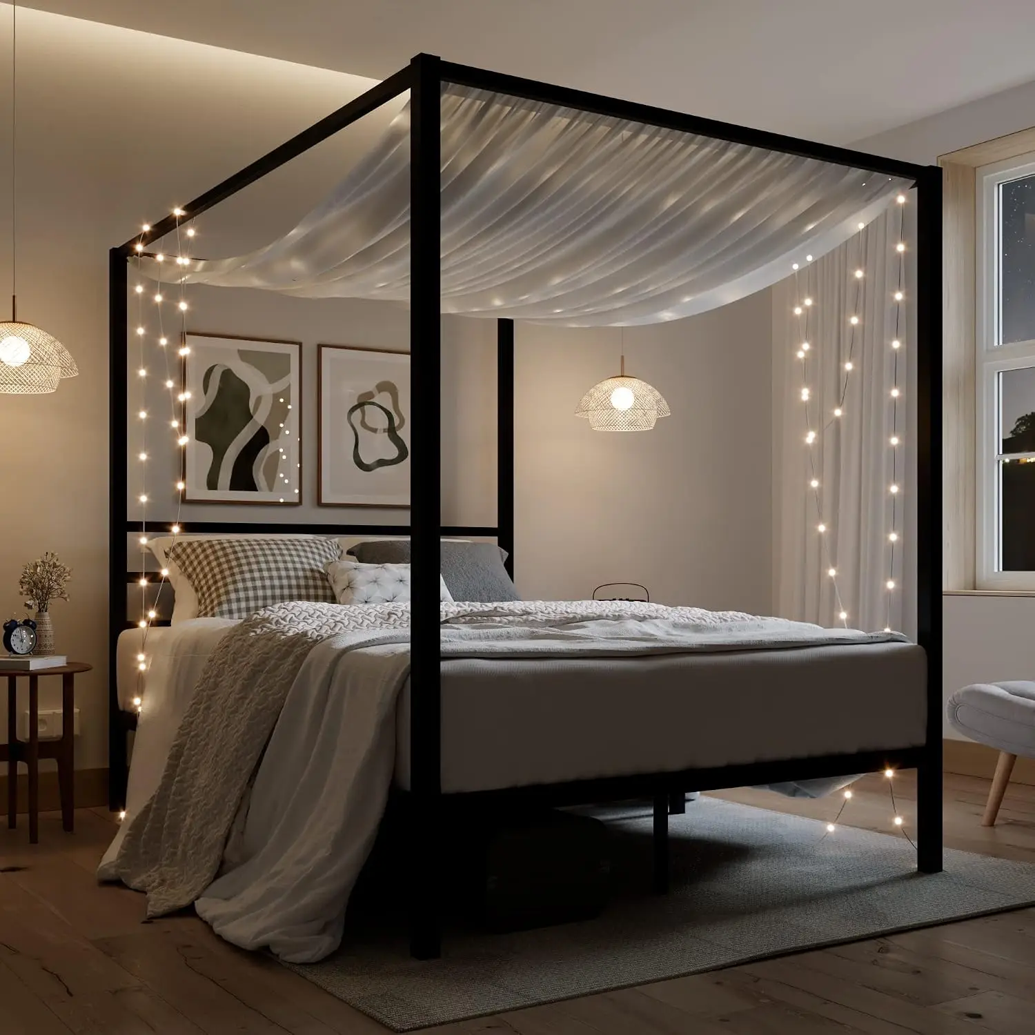 Queen-Size Metall-Himmelbettge – Canopy Bed Frame Metal Queen Bewertung und Preis