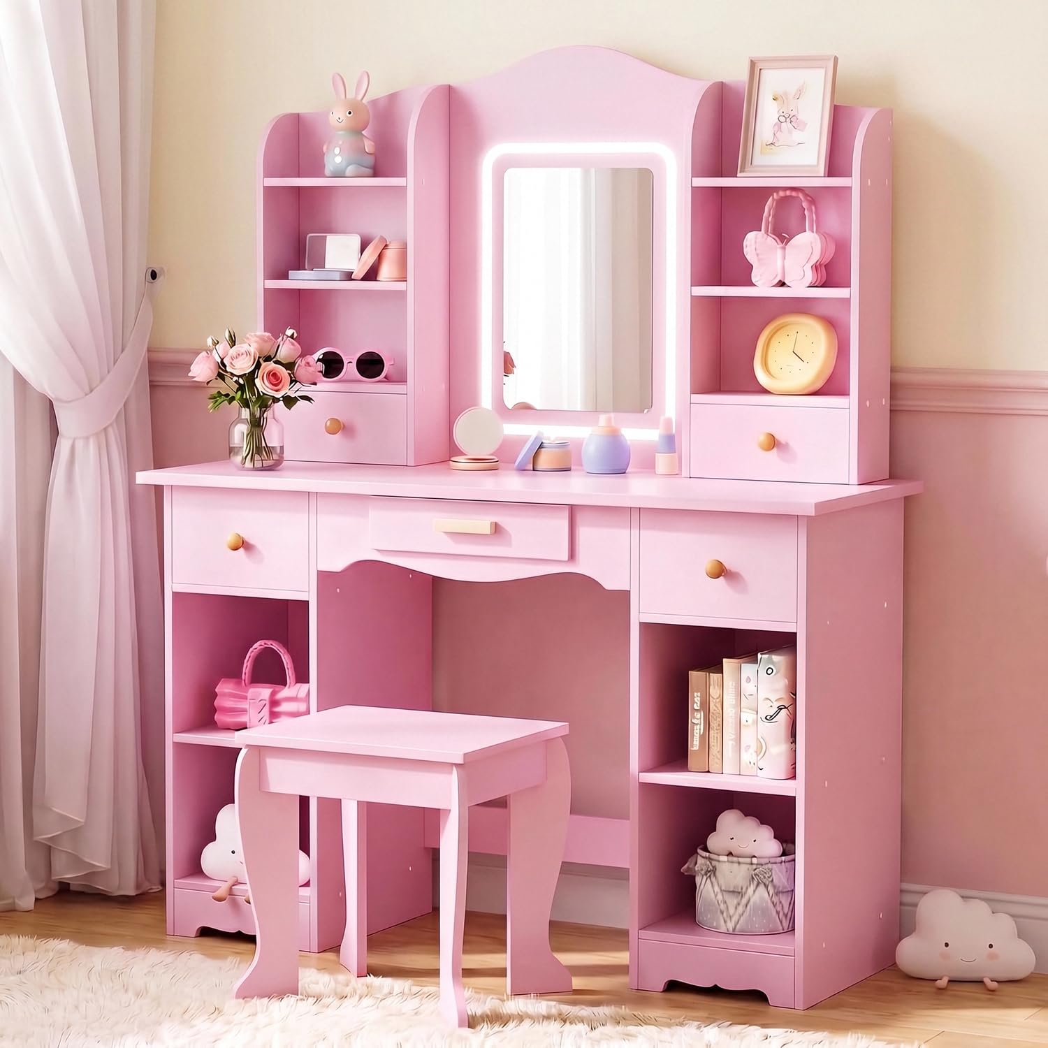 Kinder-Schminktisch mit 3-Farb – Dressing Table Vanity With Lighted Mirror Bewertung und Preis