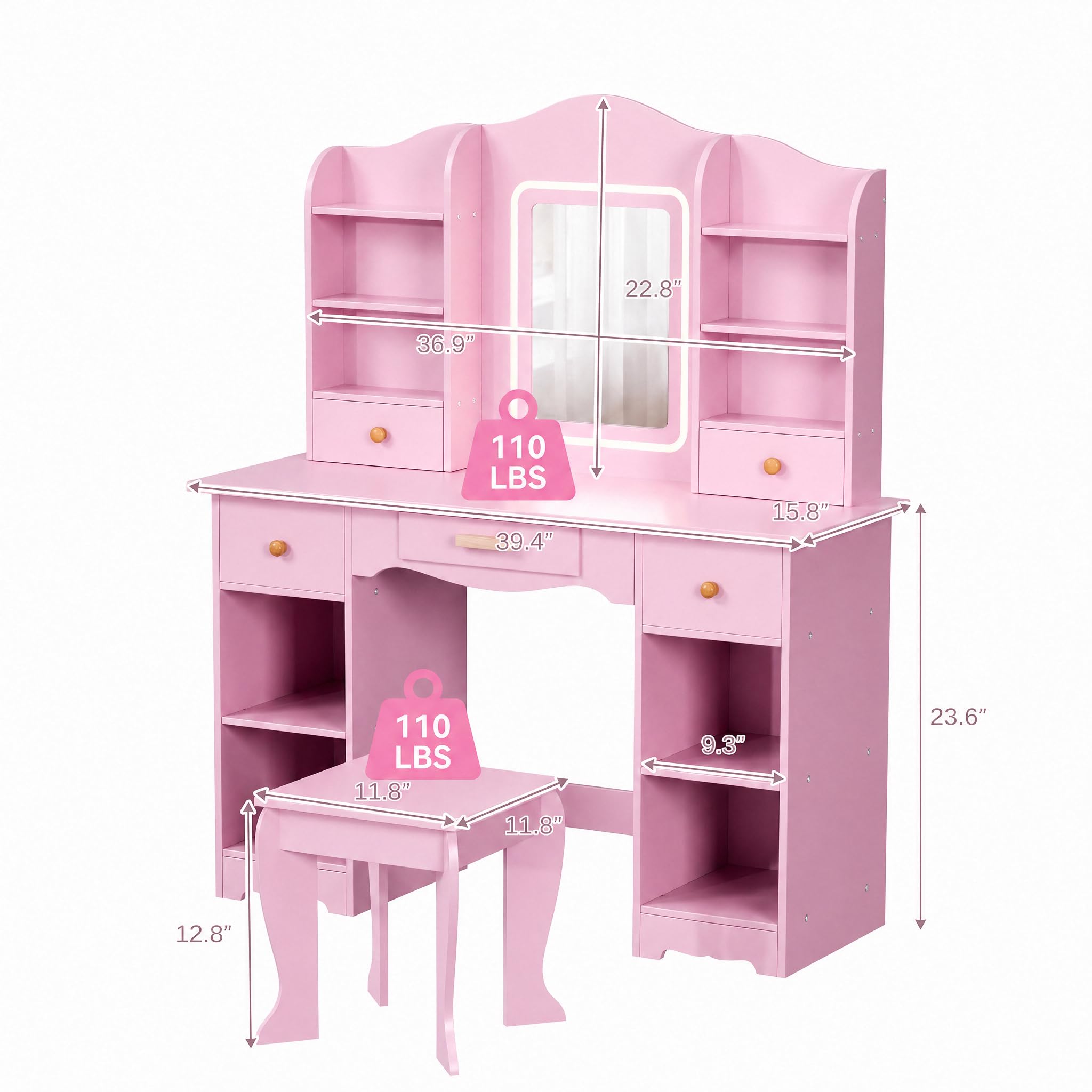 Kinder-Schminktisch mit 3-Farb – Dressing Table Vanity With Lighted Mirror Bewertung und Preis