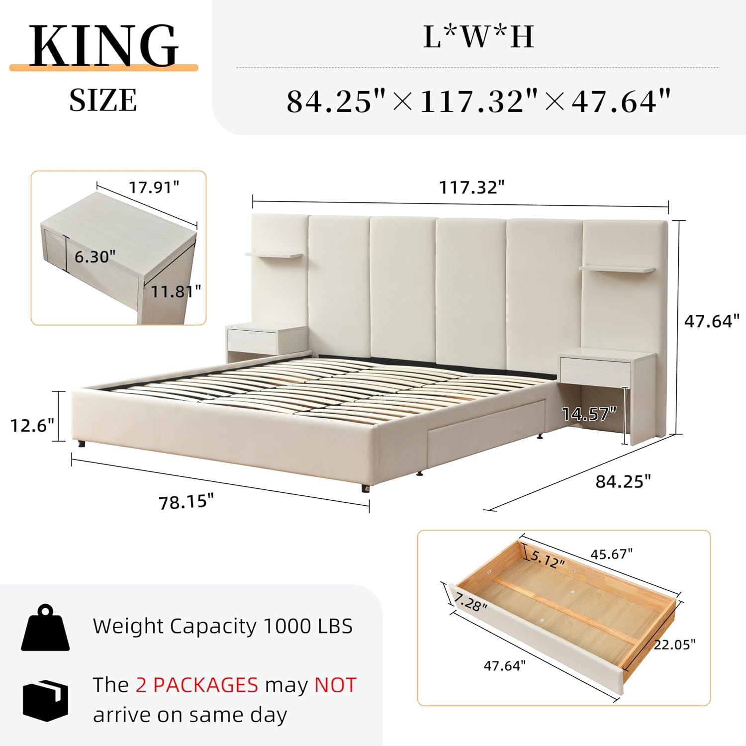 King-Size-Bettgestell mit Stau – King Size Bed Frame With Storage Drawers Bewertung und Preis