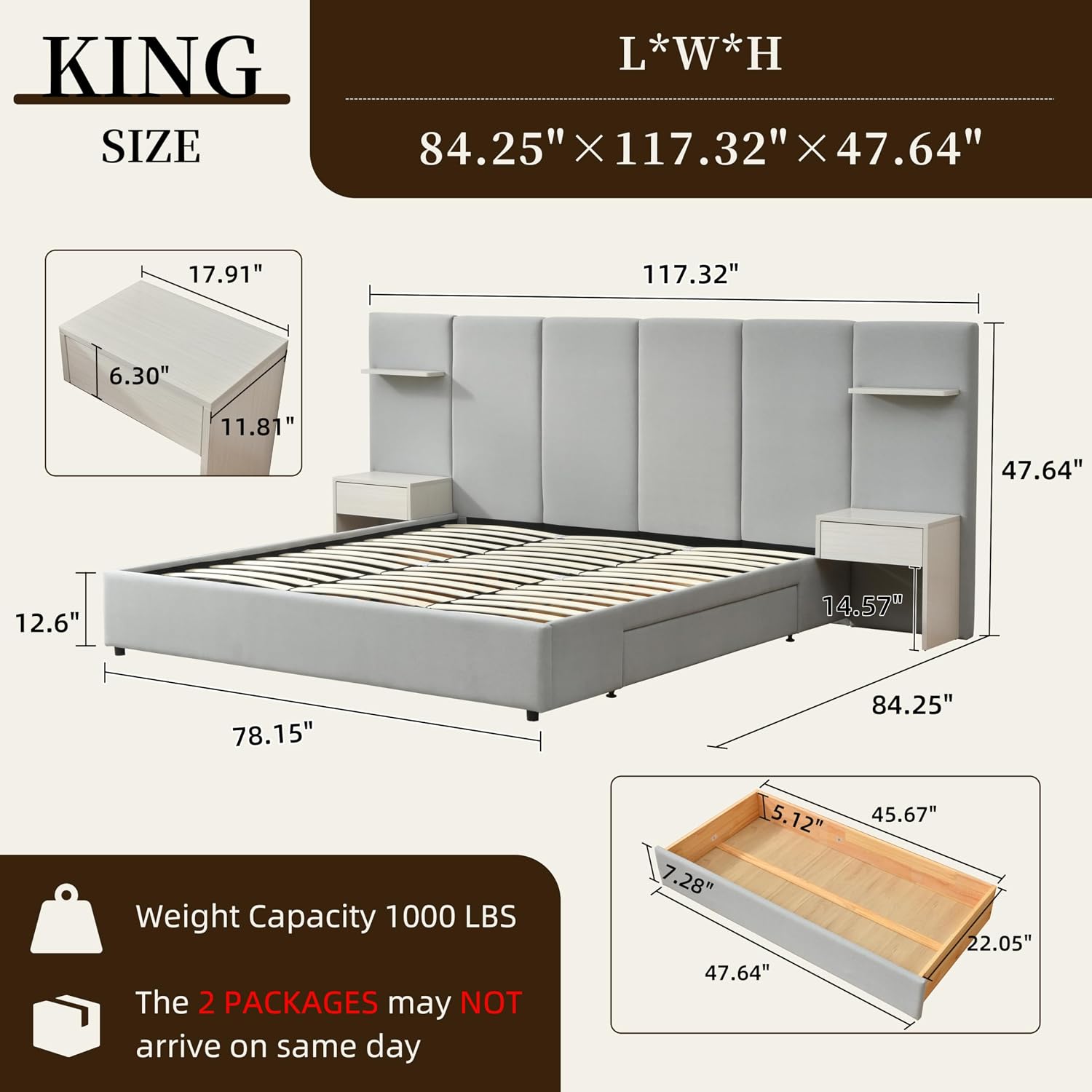 Kingsize-Bettgestell mit Staur – King Size Bed Frame With Storage Drawers Bewertung und Preis